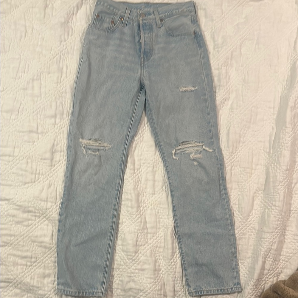 Light Blue Levi 501 Distressed Women’s Jeans